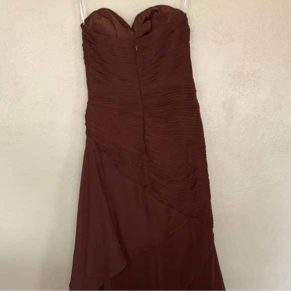 Formal Strapless Ruched Chocolate Brown Evening Dress Ruching Ruffles - Picture 3 of 7